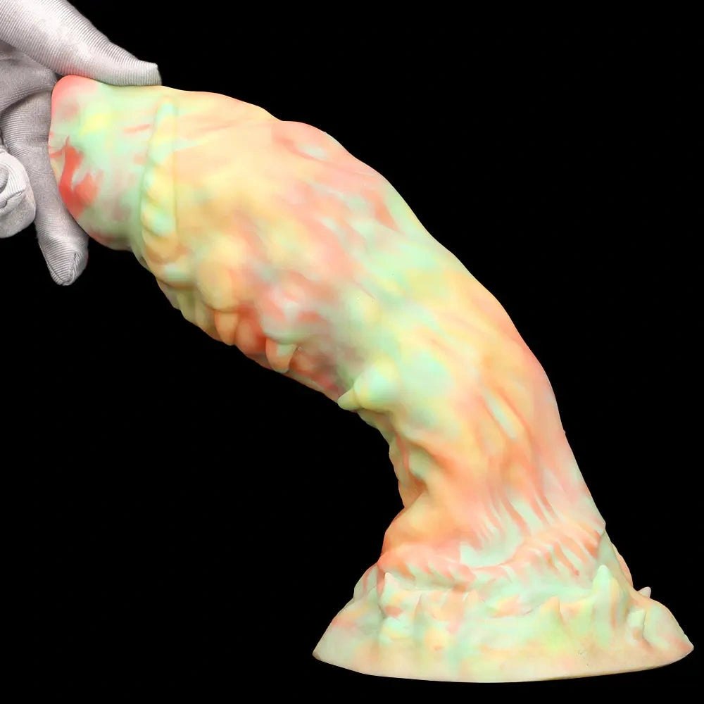 Multi-color marbled ridged fantasy silicone dildo, photo 12