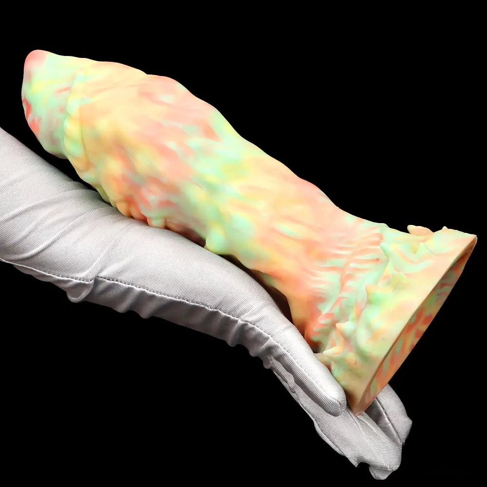 Multi-color marbled ridged fantasy silicone dildo, photo 13