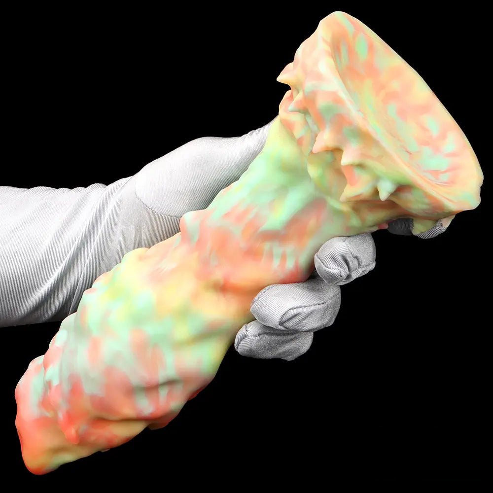 Multi-color marbled ridged fantasy silicone dildo, photo 15