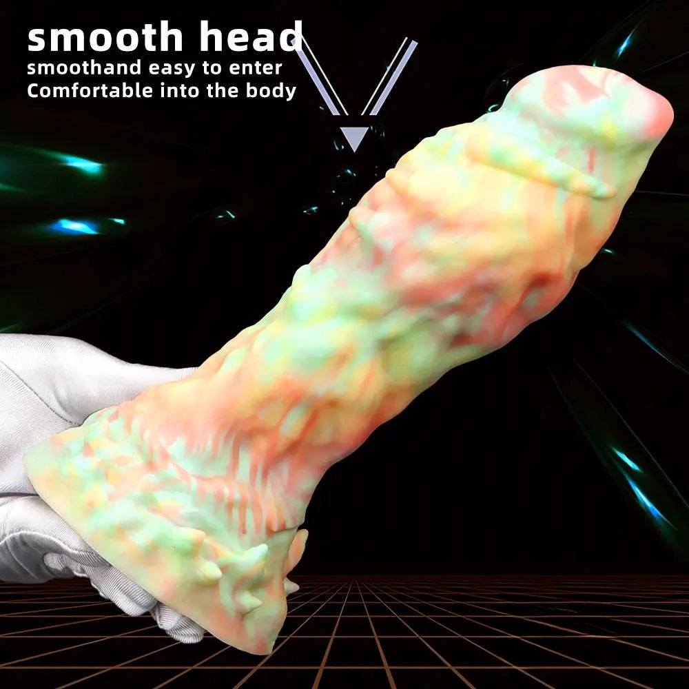 Multi-color marbled ridged fantasy silicone dildo, photo 2