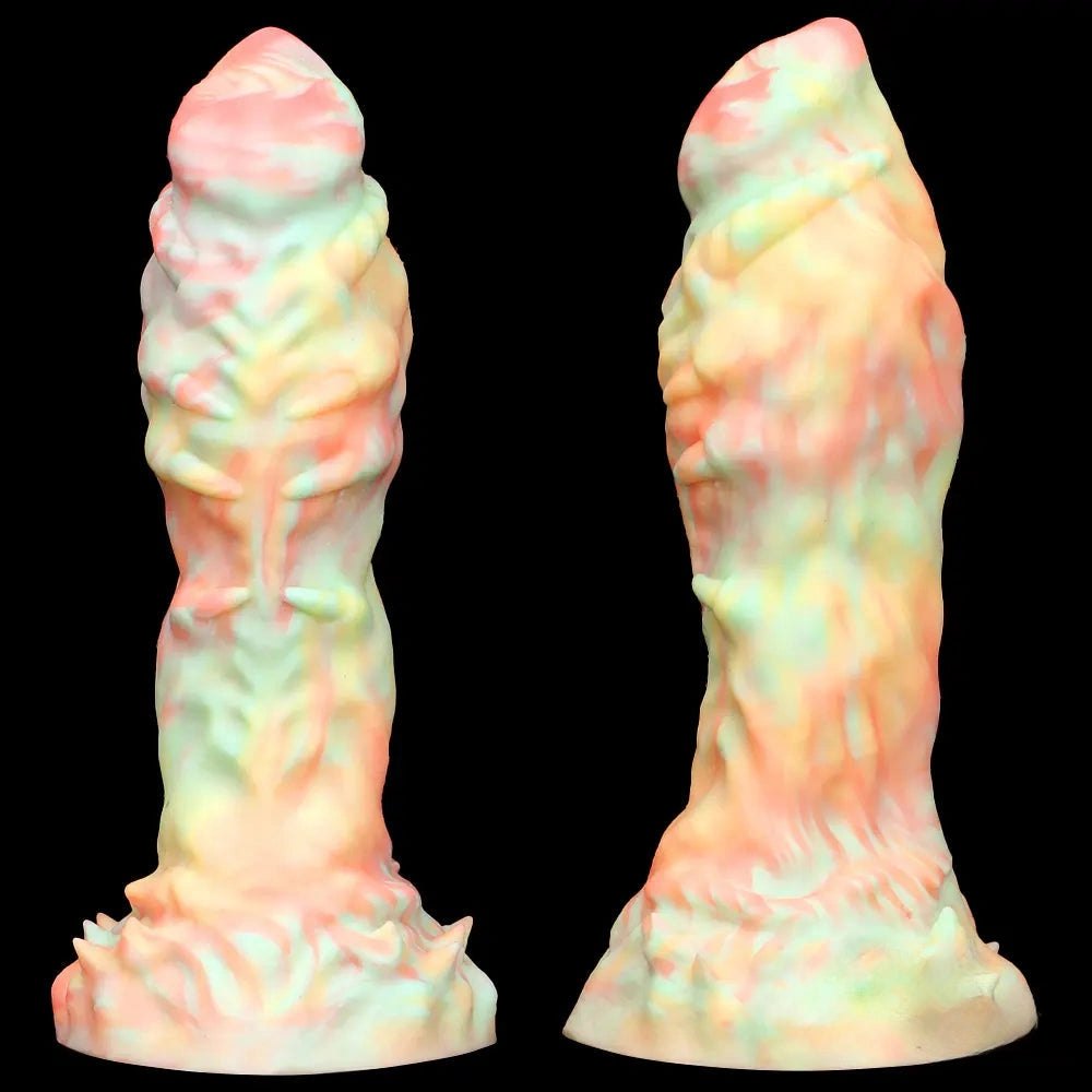 Multi-color marbled ridged fantasy silicone dildo, photo 4