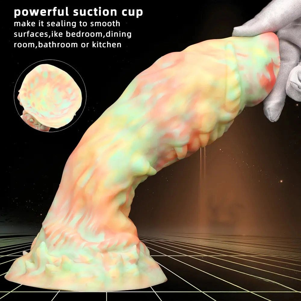 Multi-color marbled ridged fantasy silicone dildo, photo 5
