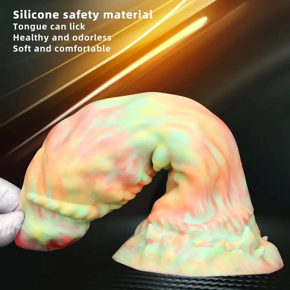 Multi-color marbled ridged fantasy silicone dildo, photo 6