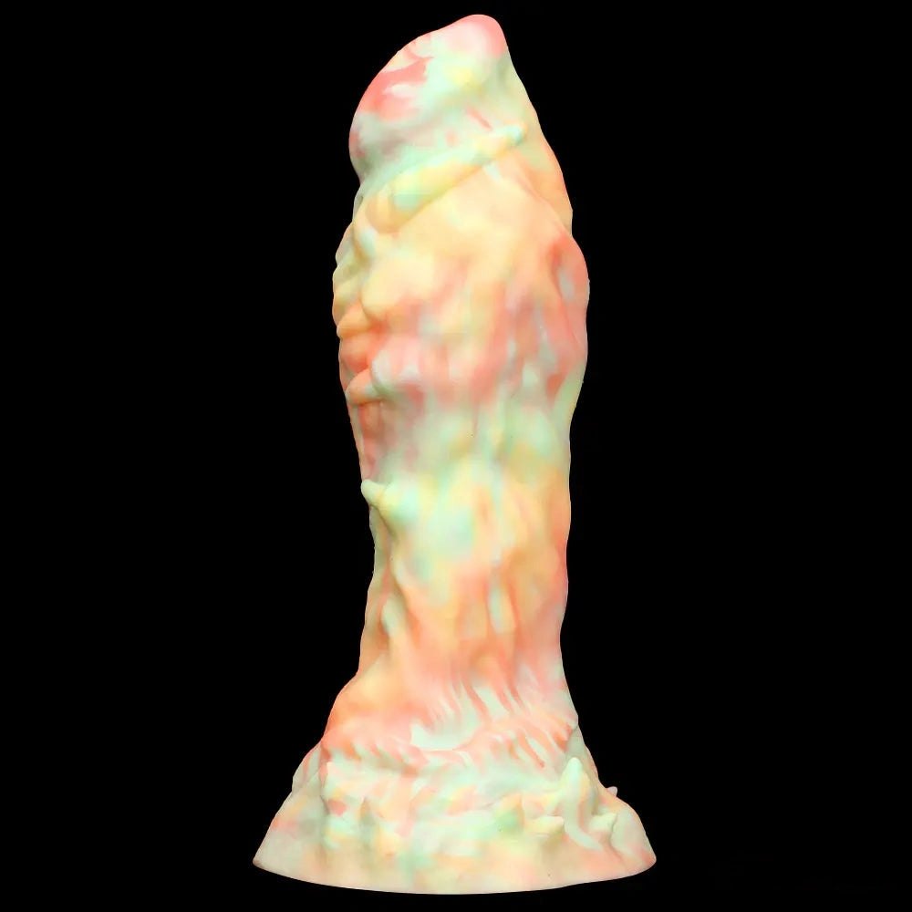 Multi-color marbled ridged fantasy silicone dildo, photo 8