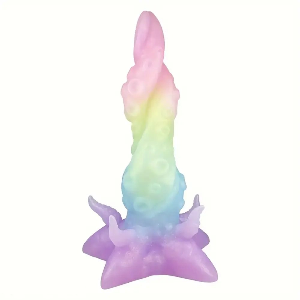 Mixed color silicone tentacle fantasy dildo with ridged texture, photo 4