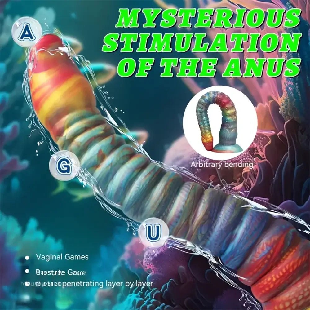 Rainbow ribbed silicone tentacle fantasy dildo, photo 1