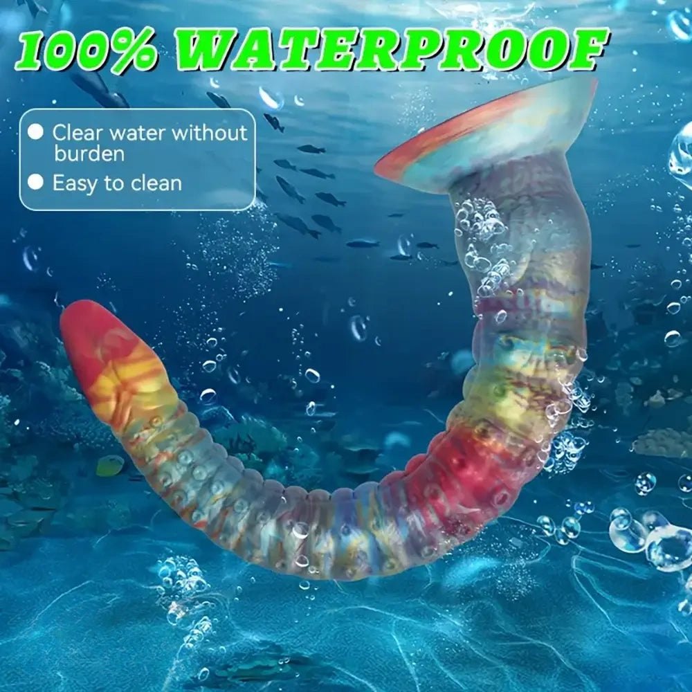 Rainbow ribbed silicone tentacle fantasy dildo, photo 2