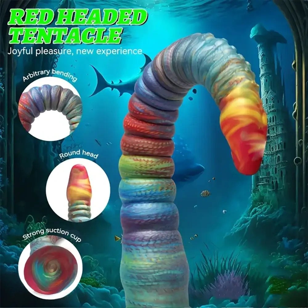 Rainbow ribbed silicone tentacle fantasy dildo, photo 3