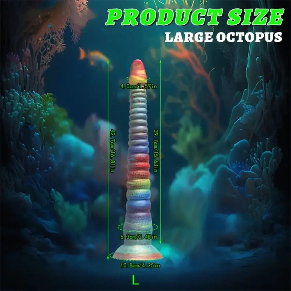 Rainbow ribbed silicone tentacle fantasy dildo, photo 5