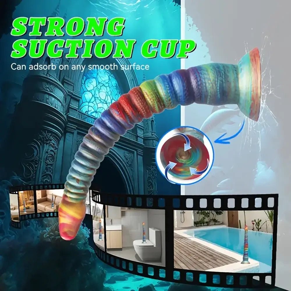 Rainbow ribbed silicone tentacle fantasy dildo, photo 6