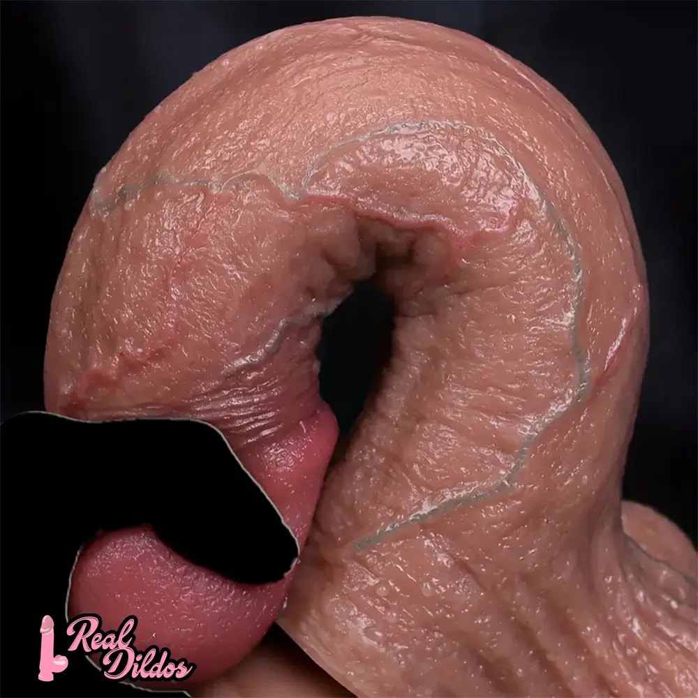 Realistic veined silicone dildo with flared base, photo 10