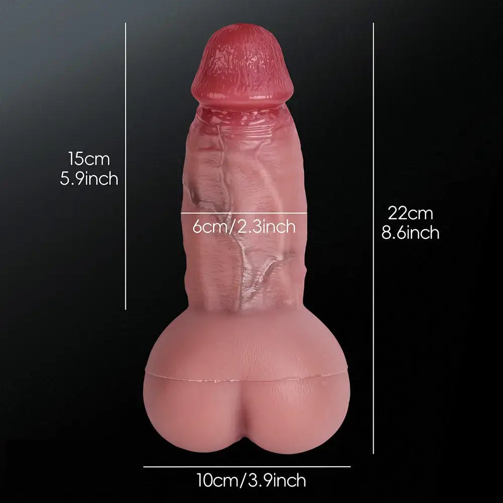 Flesh curved realistic silicone dildo with anal tunnel opening