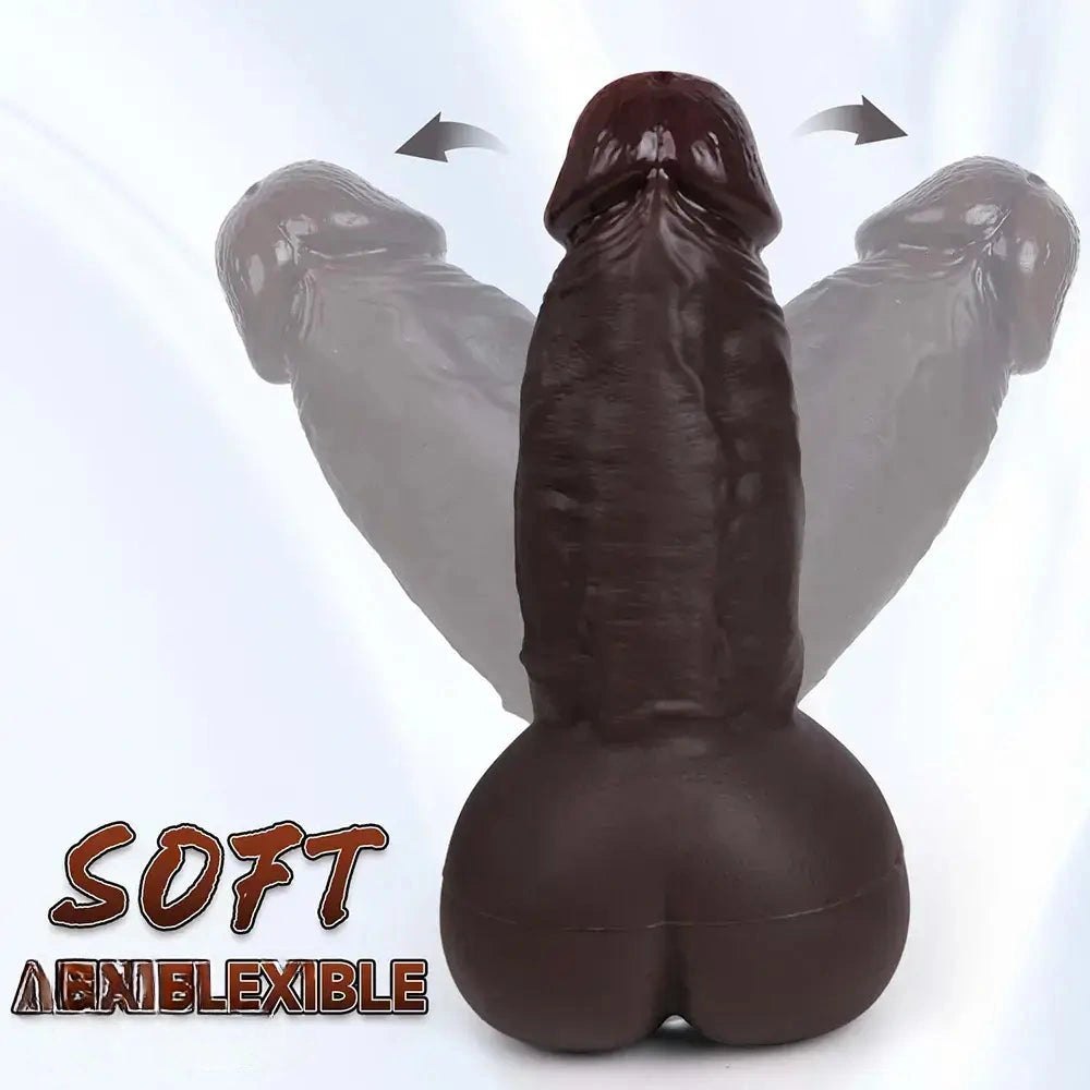 Curved realistic silicone dildo with anal tunnel opening, photo 11
