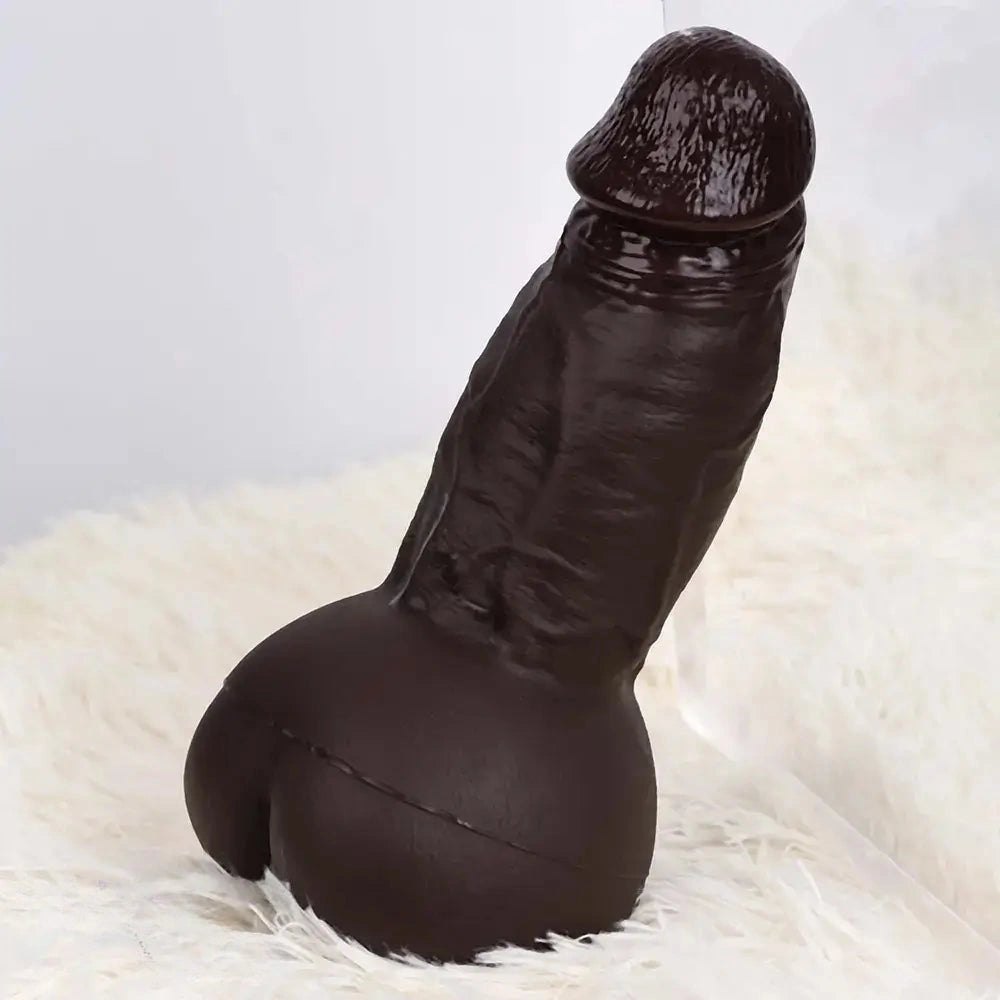 Curved realistic silicone dildo with anal tunnel opening, photo 14