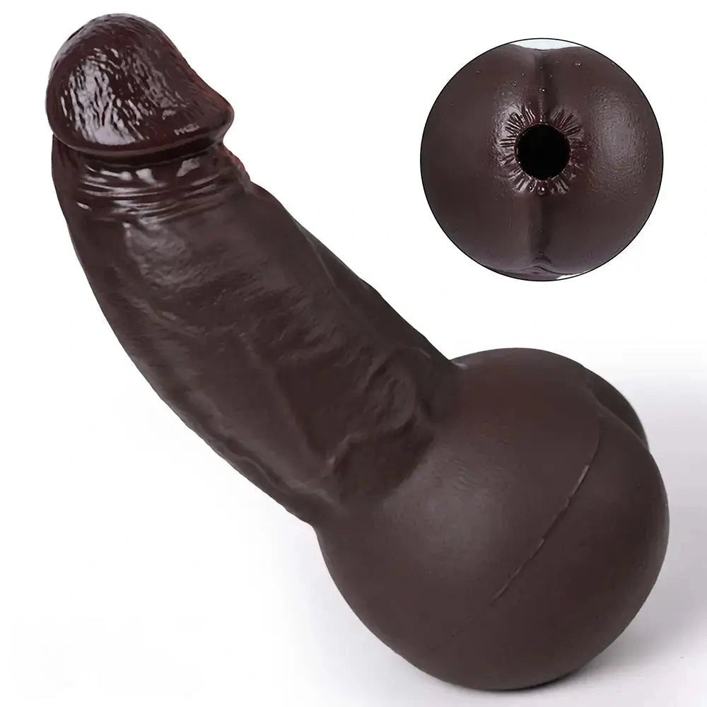 Curved realistic silicone dildo with anal tunnel opening, photo 2