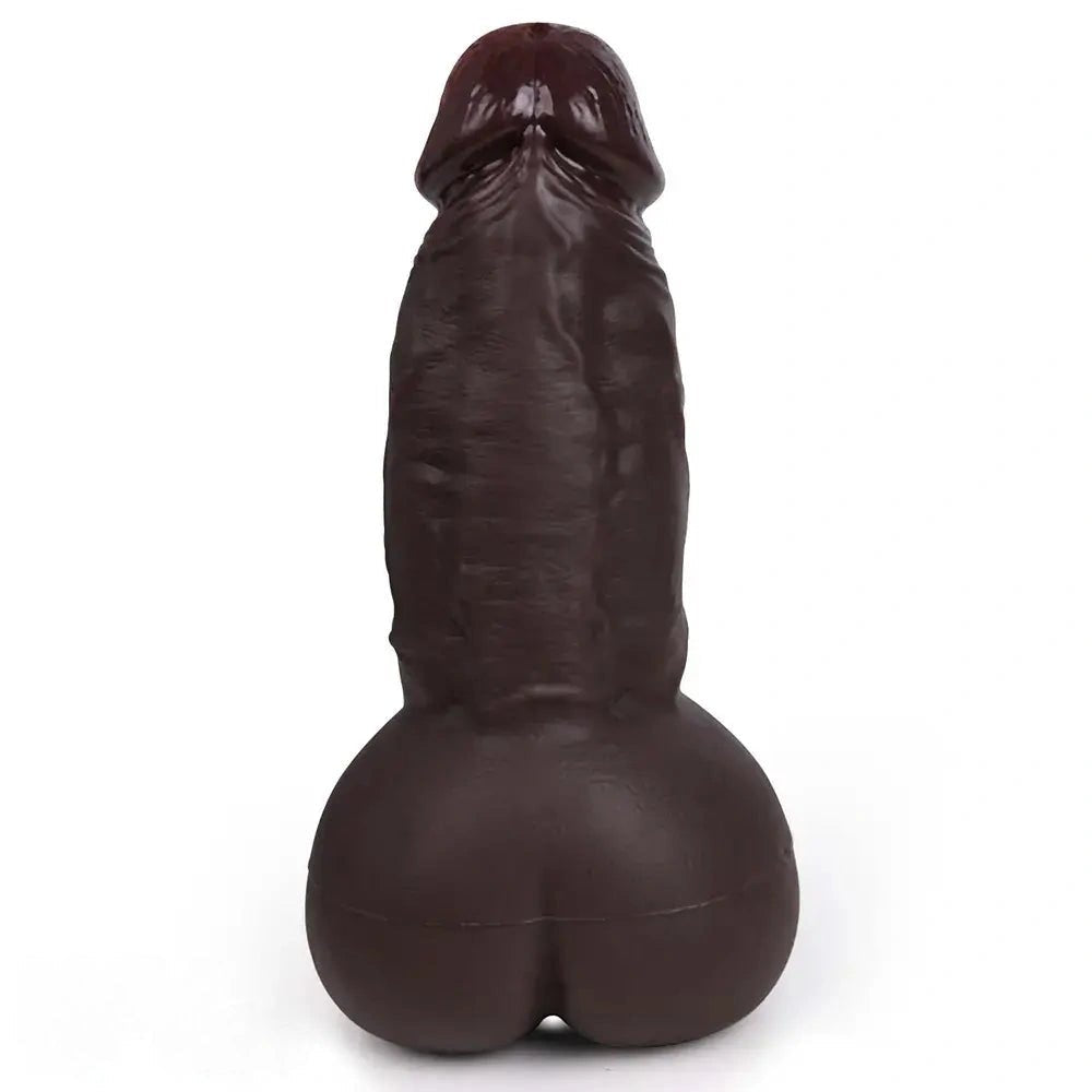 Curved realistic silicone dildo with anal tunnel opening, photo 5