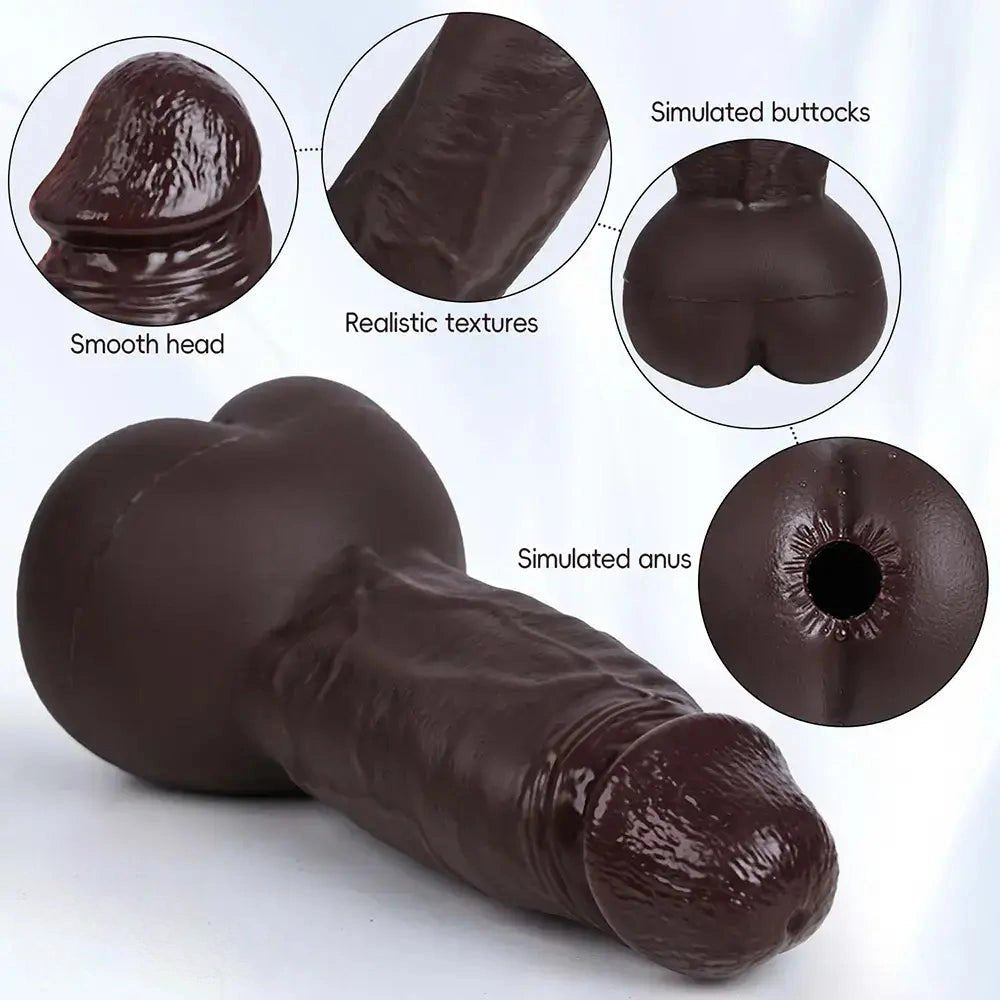 Curved realistic silicone dildo with anal tunnel opening, photo 7