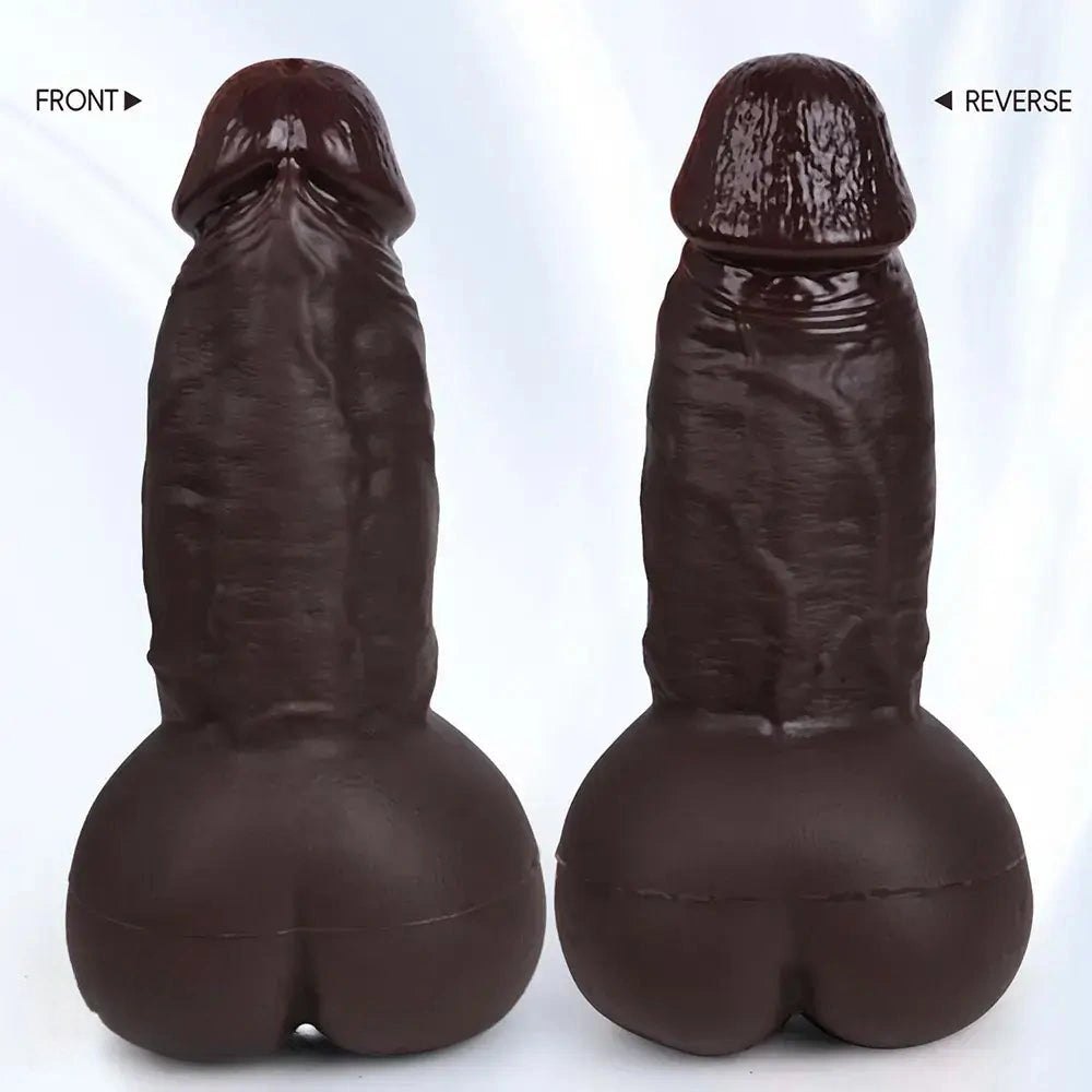 Curved realistic silicone dildo with anal tunnel opening, photo 8