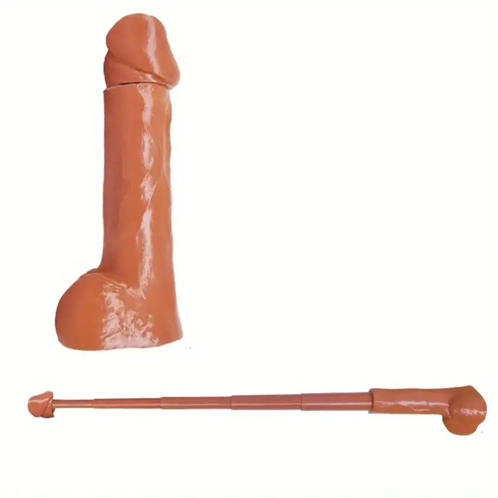Brown pvc realistic dildo with slim rod, photo 1