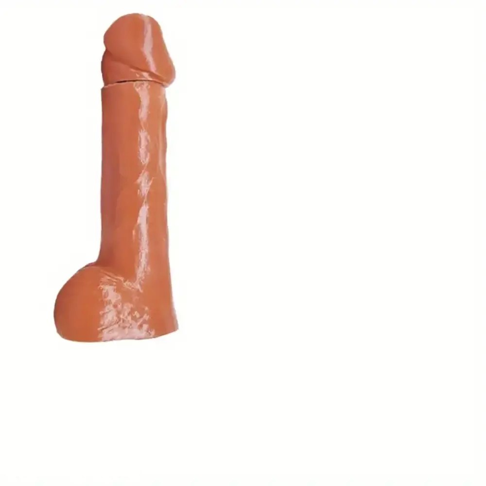 Brown pvc realistic dildo with slim rod, photo 3