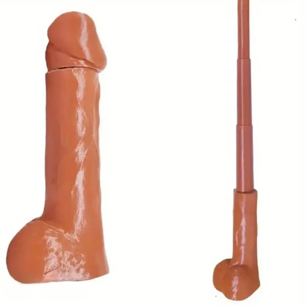 Brown pvc realistic dildo with slim rod, photo 5