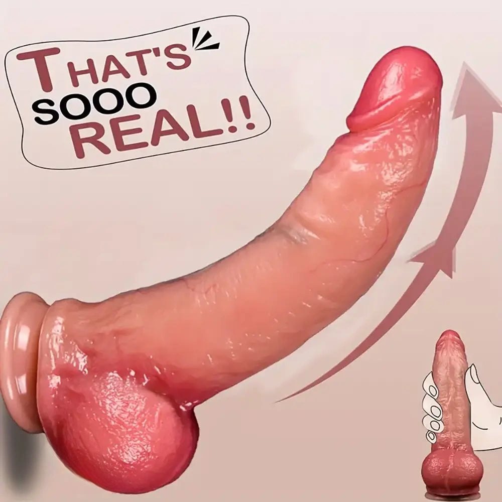 Flesh-tone realistic silicone dildo with movable foreskin head, photo 2
