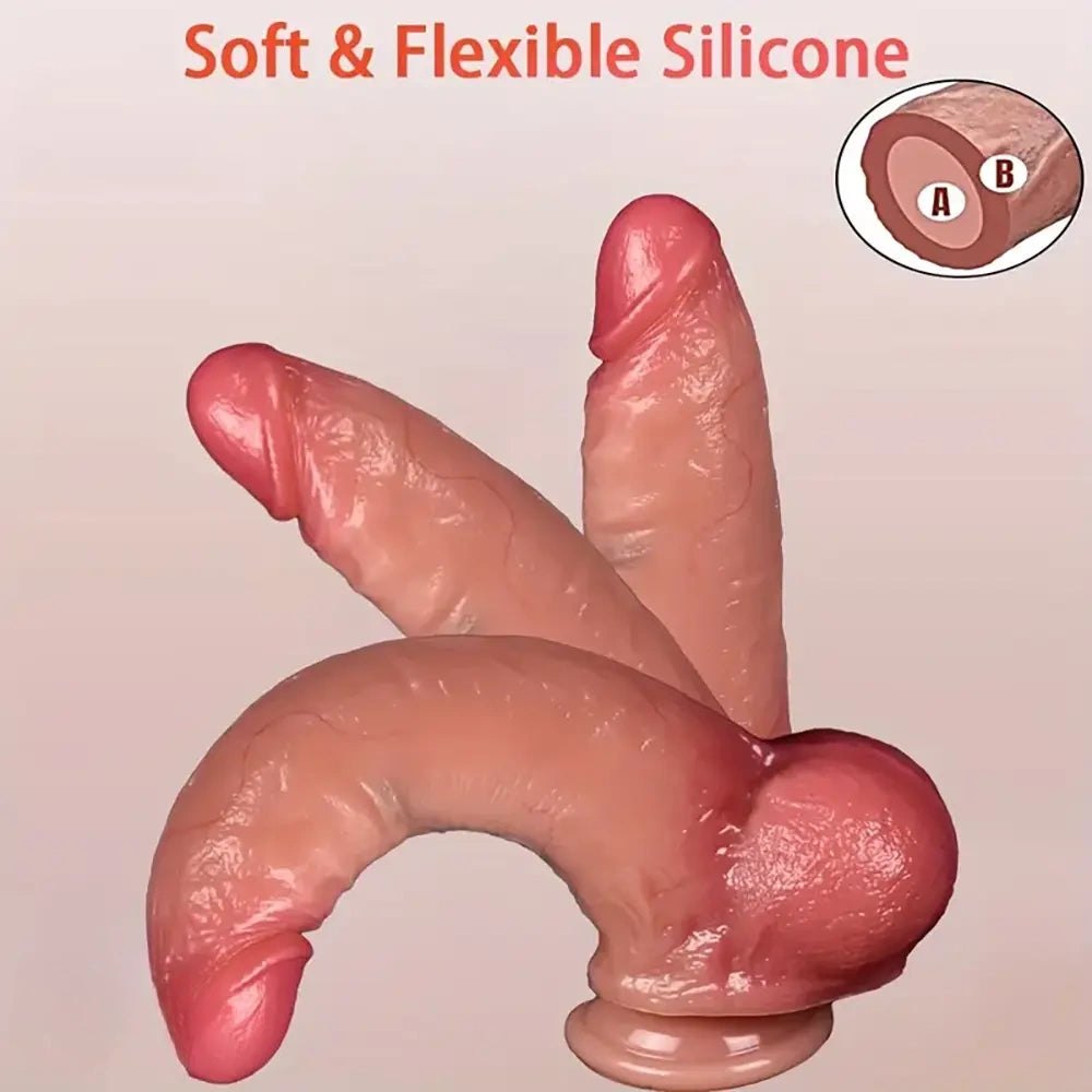 Flesh-tone realistic silicone dildo with movable foreskin head, photo 8