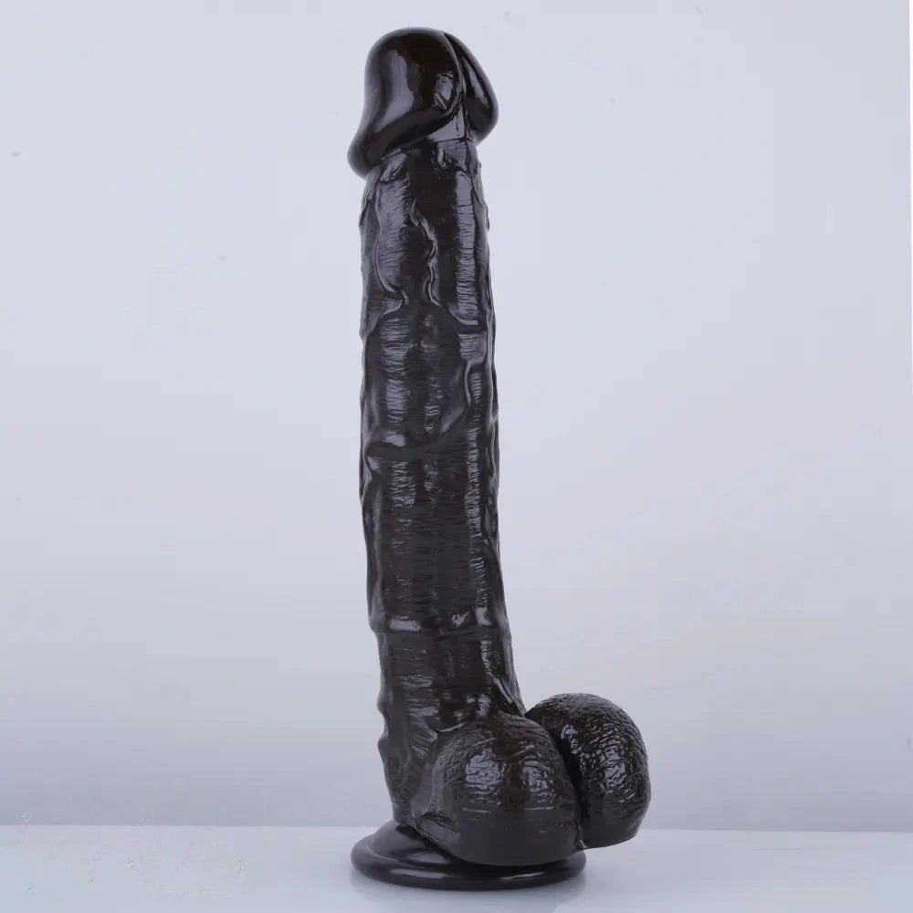 Black realistic pvc dildo with suction cup base