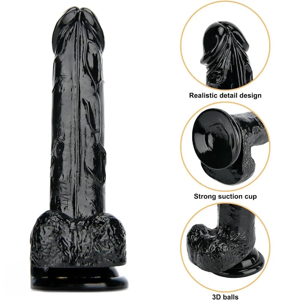 Black realistic PVC dildo with suction cup base, photo 4