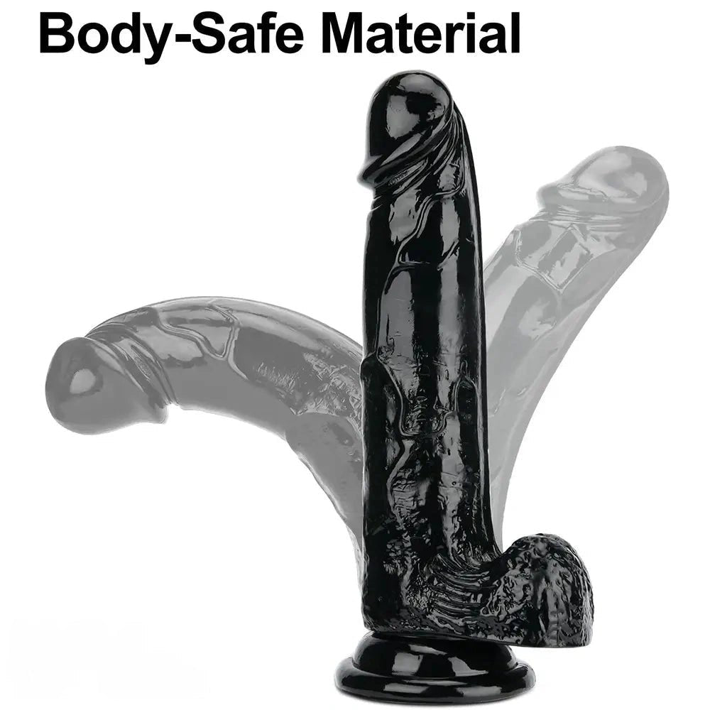Black realistic PVC dildo with suction cup base, photo 5