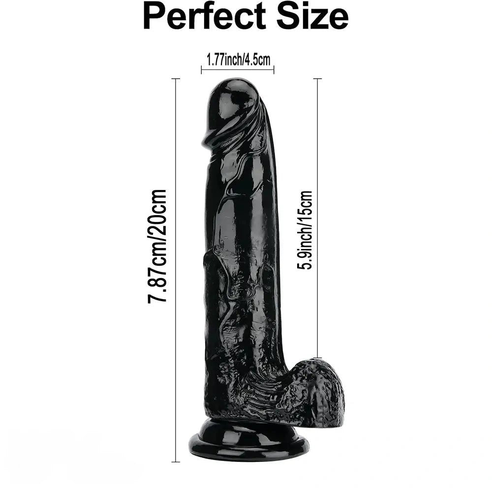 Black realistic PVC dildo with suction cup base, photo 6
