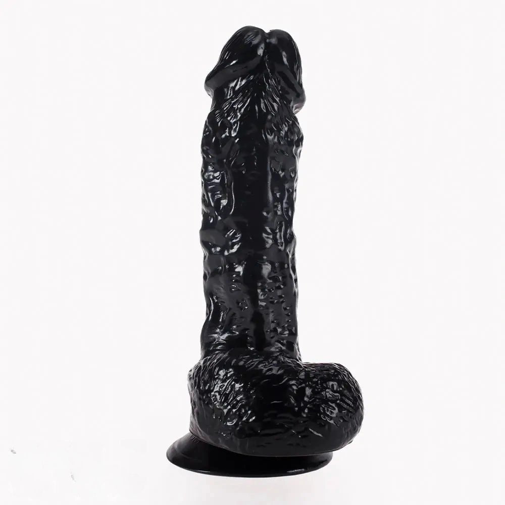 Black realistic PVC dildo with suction cup base