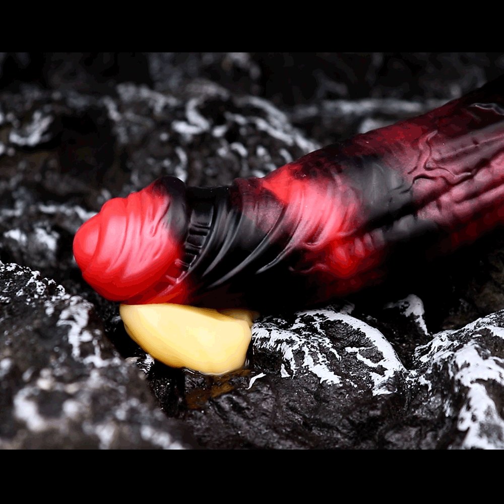 Red and black realistic silicone dildo, photo 11