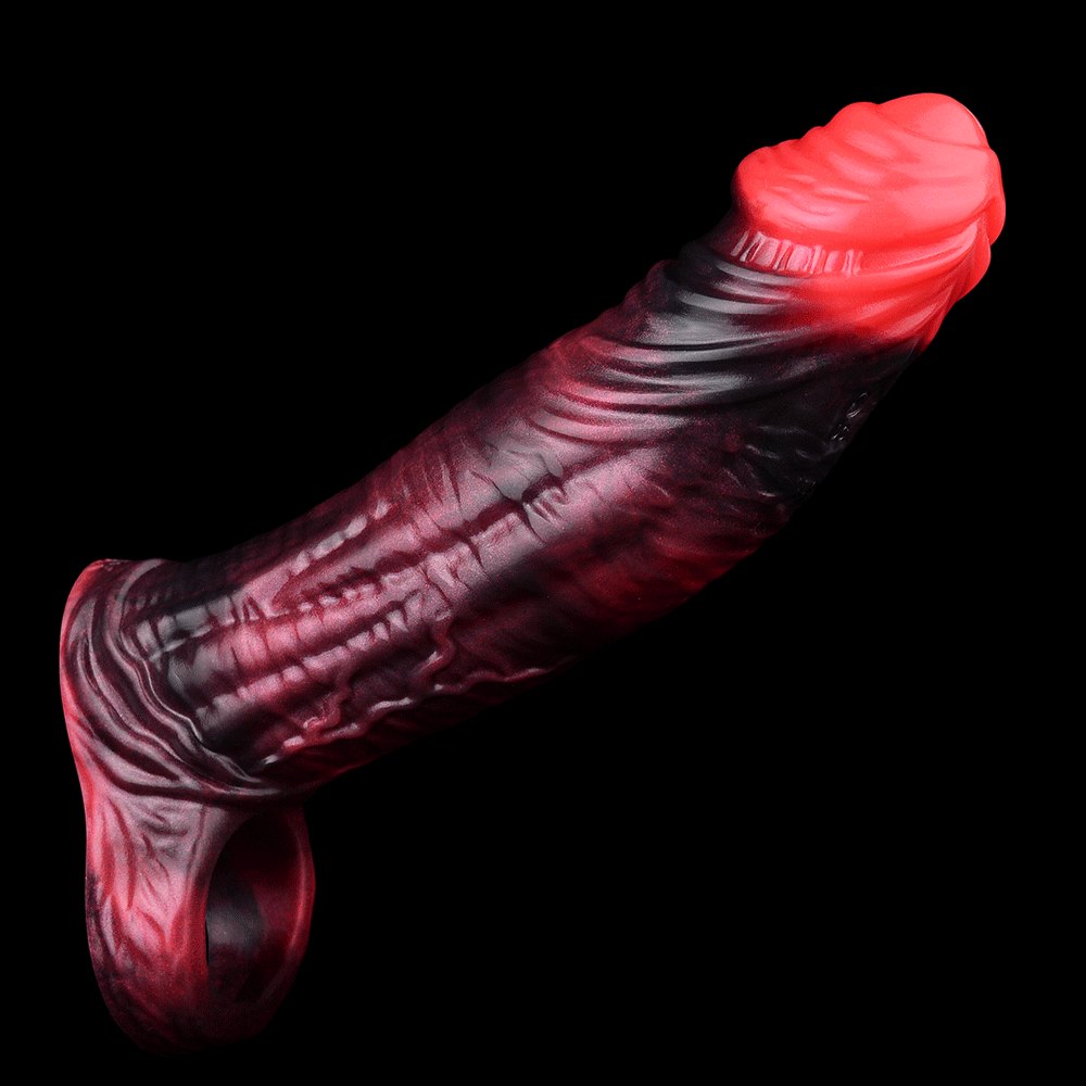 Red and black realistic silicone dildo, photo 13
