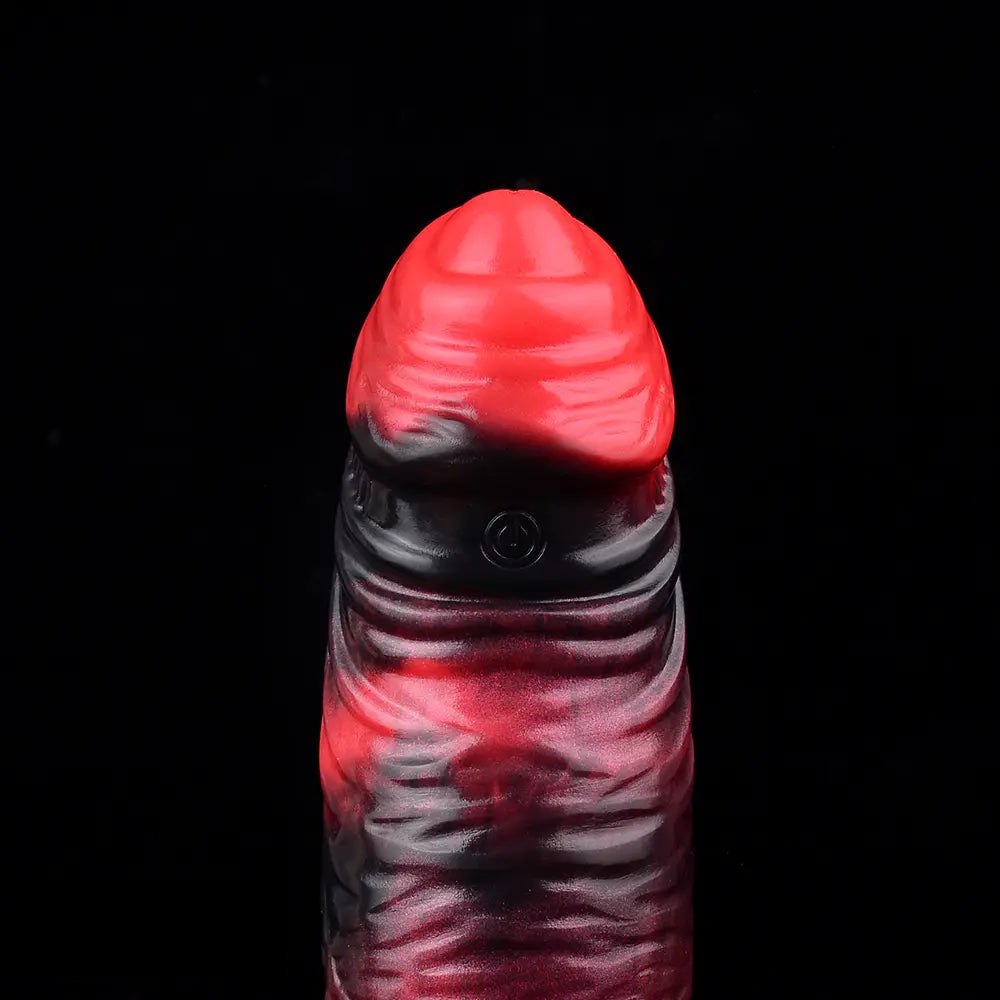 Red and black realistic silicone dildo, photo 15