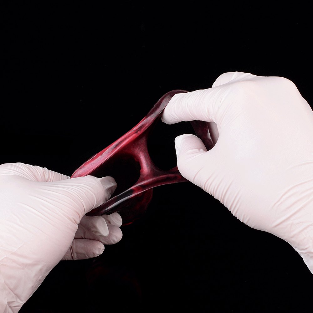 Red and black realistic silicone dildo, photo 7