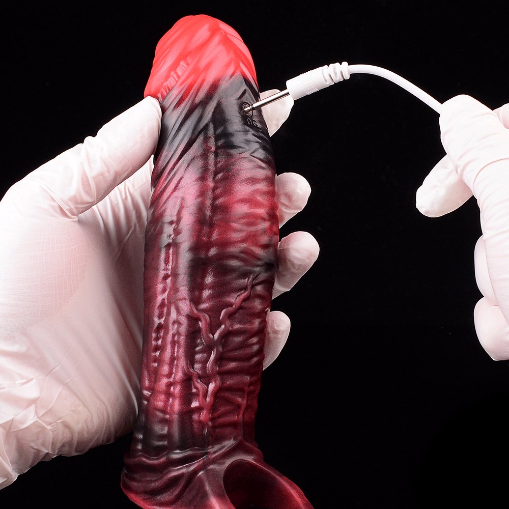 Red and black realistic silicone dildo, photo 9