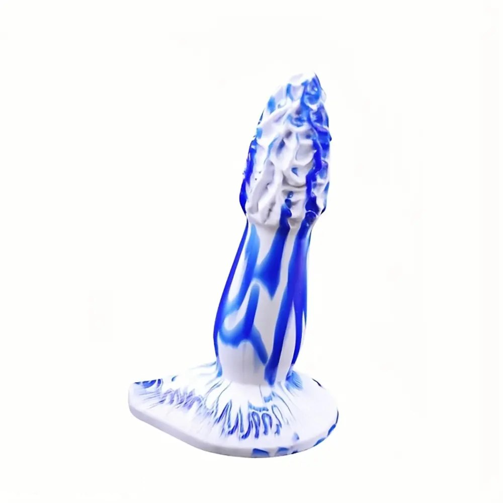 Blue and white marbled realistic silicone dildo, photo 1