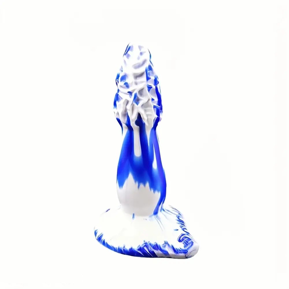 Blue and white marbled realistic silicone dildo, photo 2