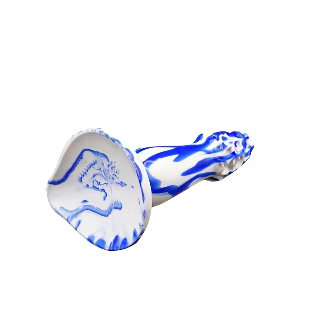 Blue and white marbled realistic silicone dildo, photo 3