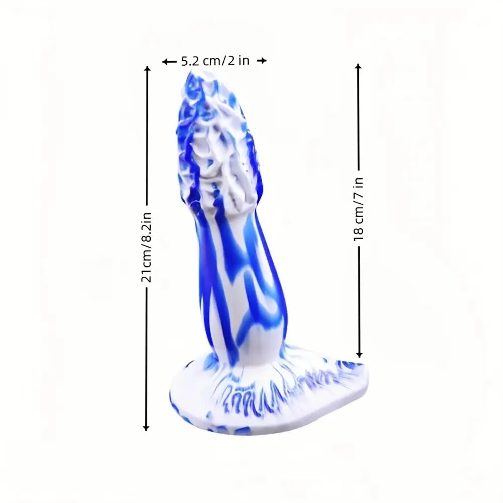 Blue and white marbled realistic silicone dildo, photo 4