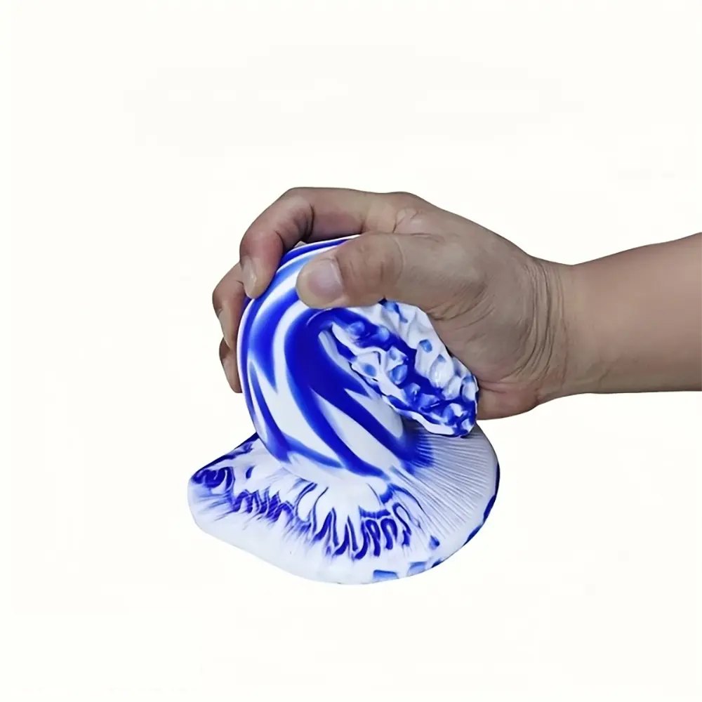 Blue and white marbled realistic silicone dildo, photo 6