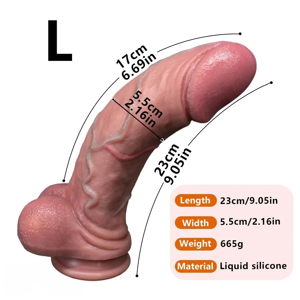Flesh realistic silicone dildo with scrotum base, photo 12