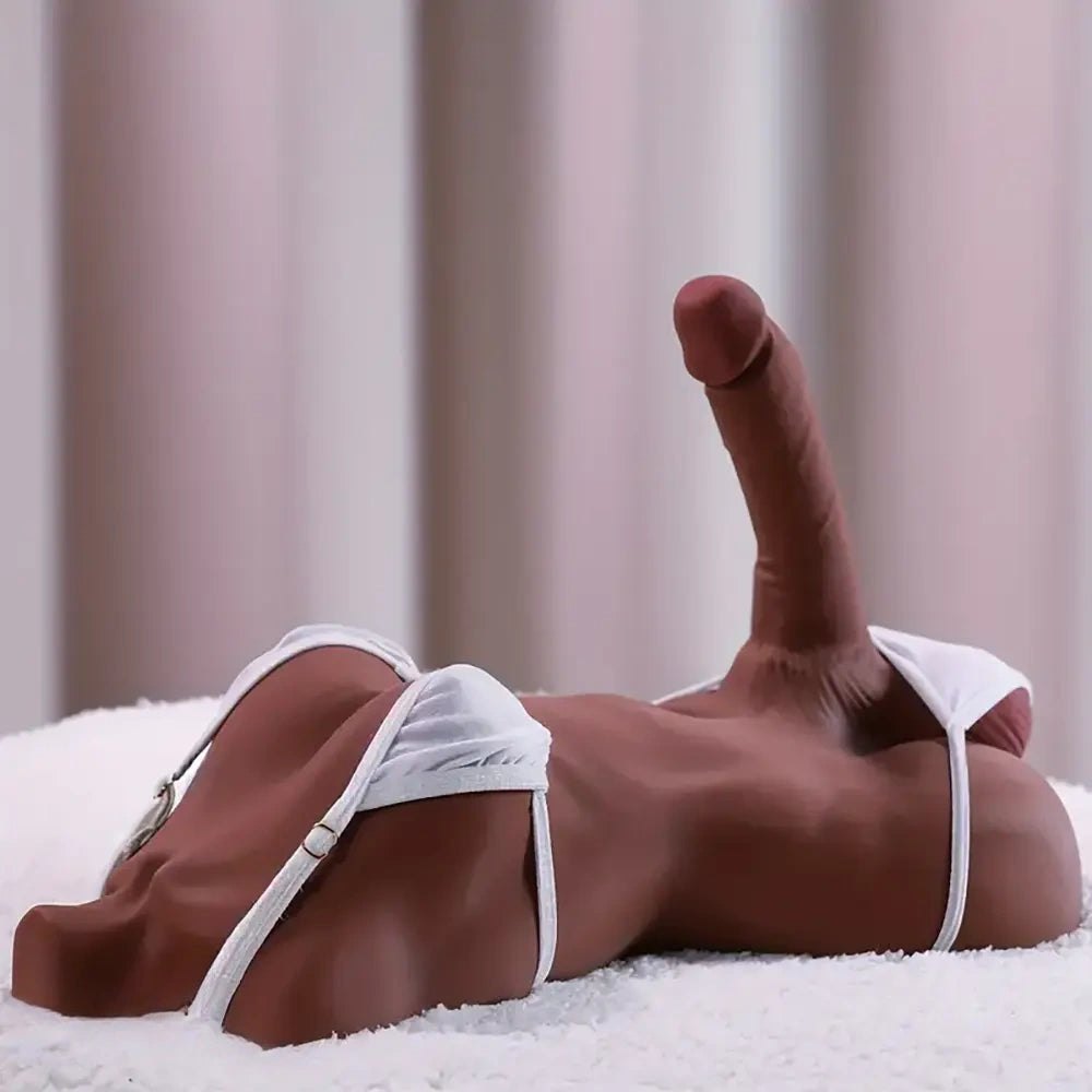 Brown silicone torso with built-in dildo, photo 2
