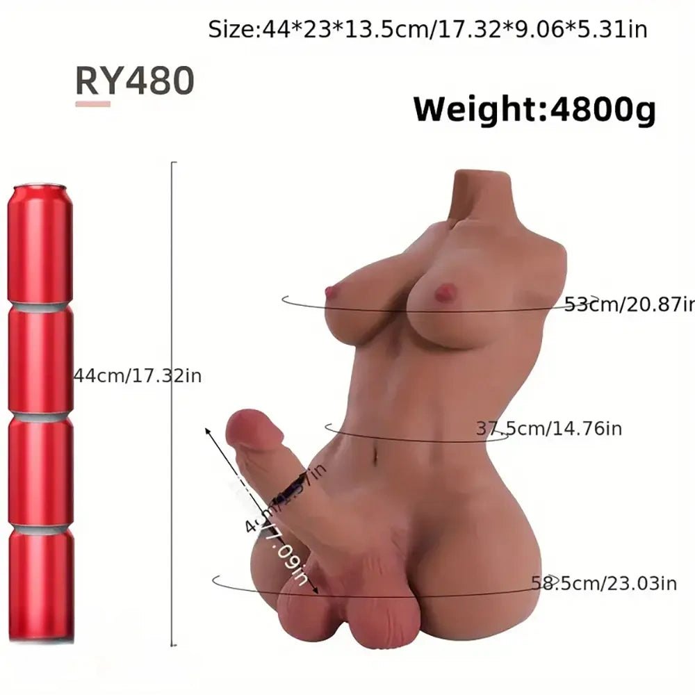 Brown silicone torso with built-in dildo, photo 4