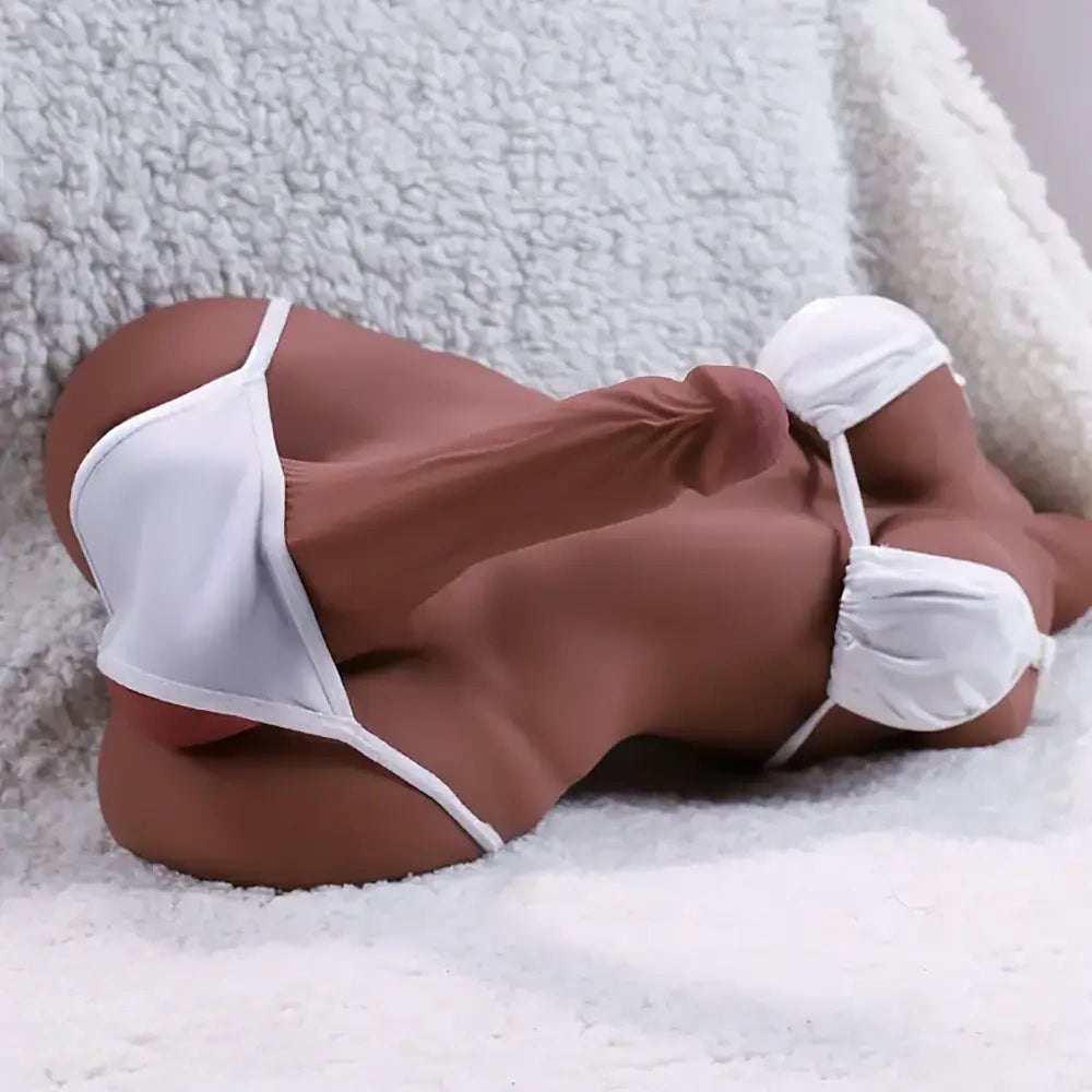 Brown silicone torso with built-in dildo, photo 5