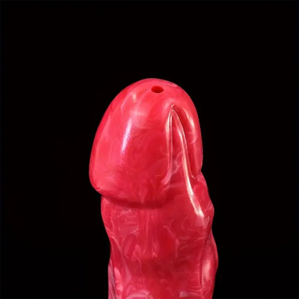 Red and white realistic squirting dildo with fill syringe, photo 8