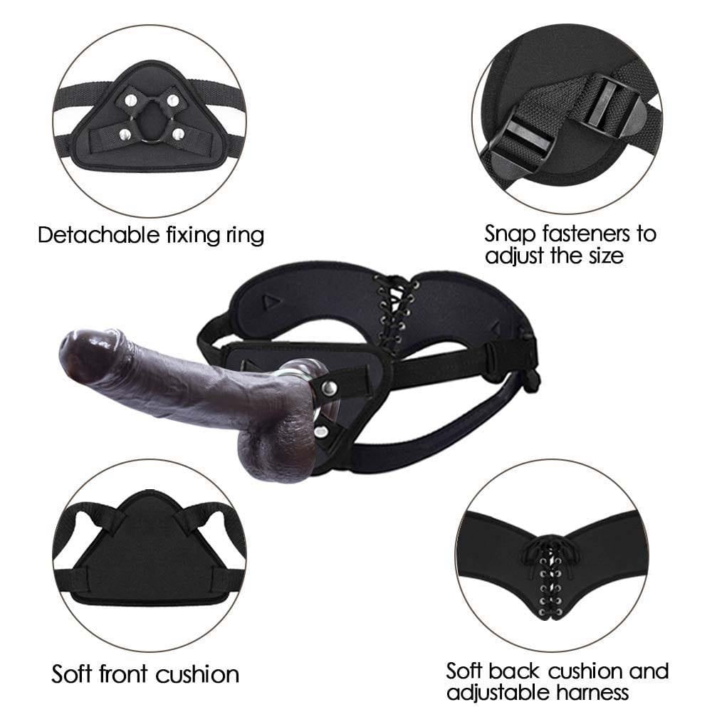 Black strap-on harness with realistic dildo, photo 2