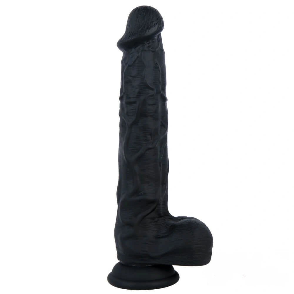 Black realistic suction cup dildo with veined shaft