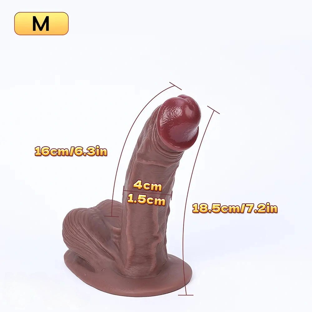 Brown realistic silicone dildo with suction cup base